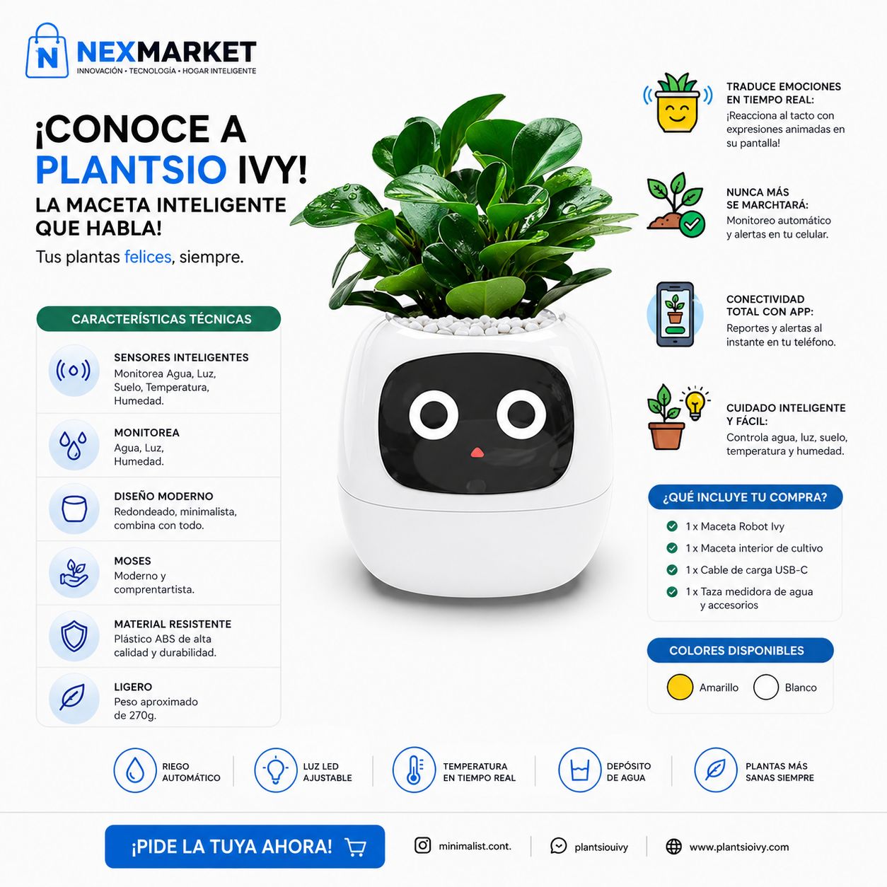 Maceta Robot Inteligente Ivy Plantsio Inteligente