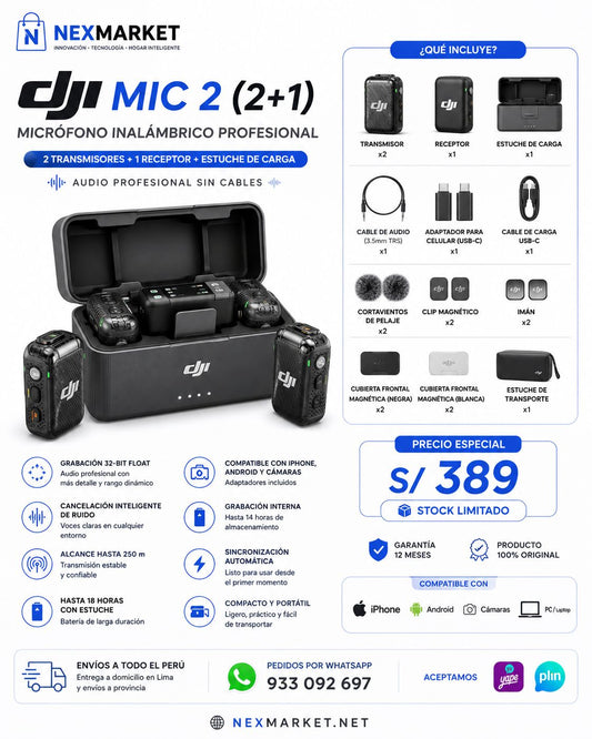 Micrófono DJI Mic Mini 2 (2TX + 1RX Móvil + Estuche de carga)
